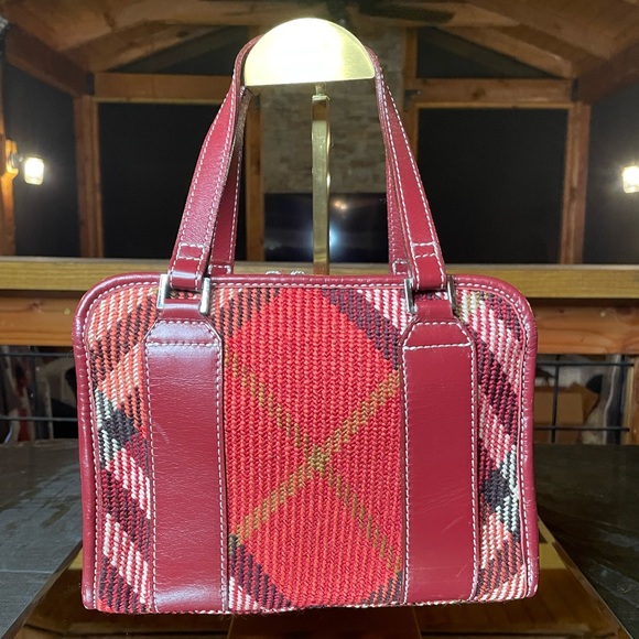 RARE Burberry Blue Label red woven plaid handbag - Picture 1 of 12